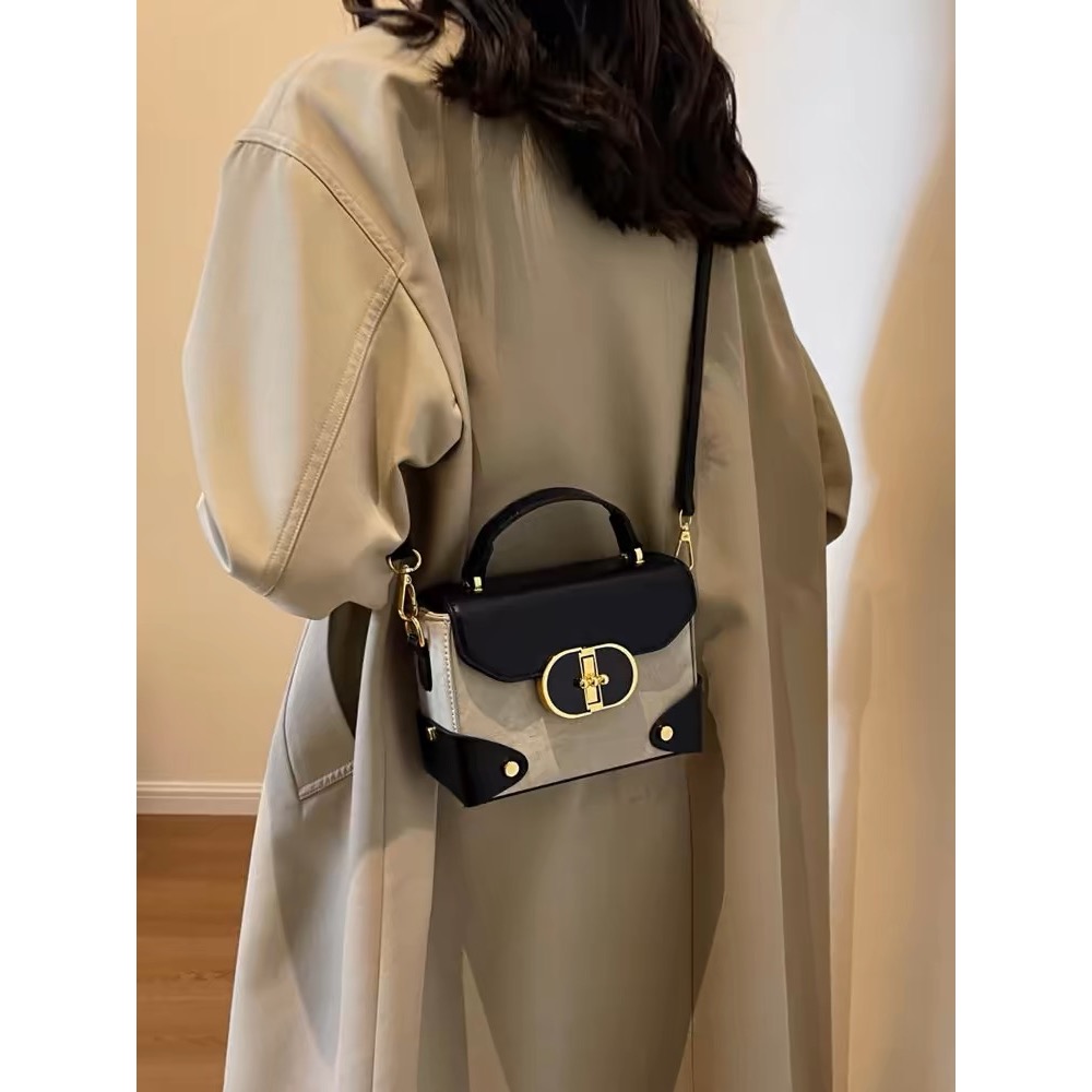 今年流行包包女士2024新款潮高級感撞色斜挎包洋氣爆款手提小方包-細節圖2