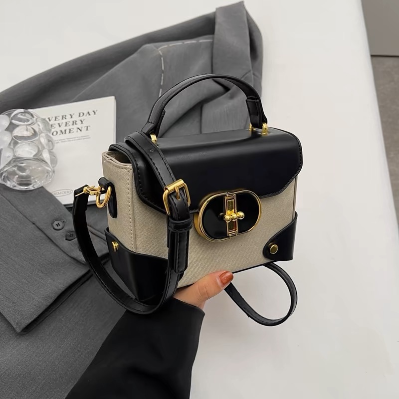 今年流行包包女士2024新款潮高級感撞色斜挎包洋氣爆款手提小方包-細節圖5