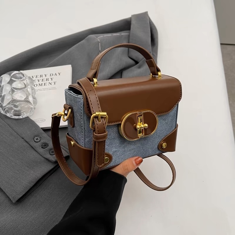 今年流行包包女士2024新款潮高級感撞色斜挎包洋氣爆款手提小方包-細節圖6