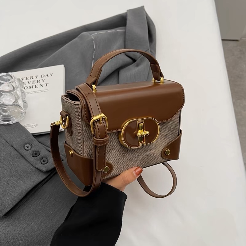 今年流行包包女士2024新款潮高級感撞色斜挎包洋氣爆款手提小方包-細節圖7