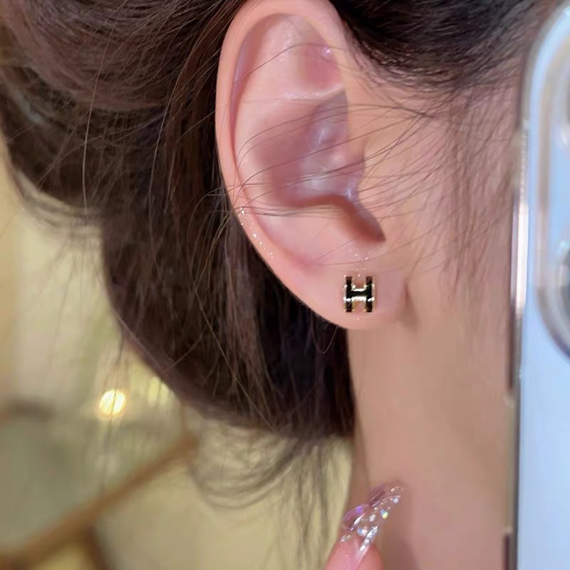 6件套閃鑽H字母幾何耳釘女高級感小巧設計獨特耳環新款耳飾-細節圖3