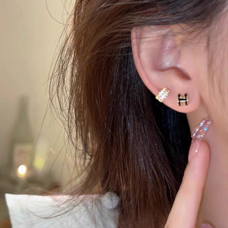 6件套閃鑽H字母幾何耳釘女高級感小巧設計獨特耳環新款耳飾-細節圖4