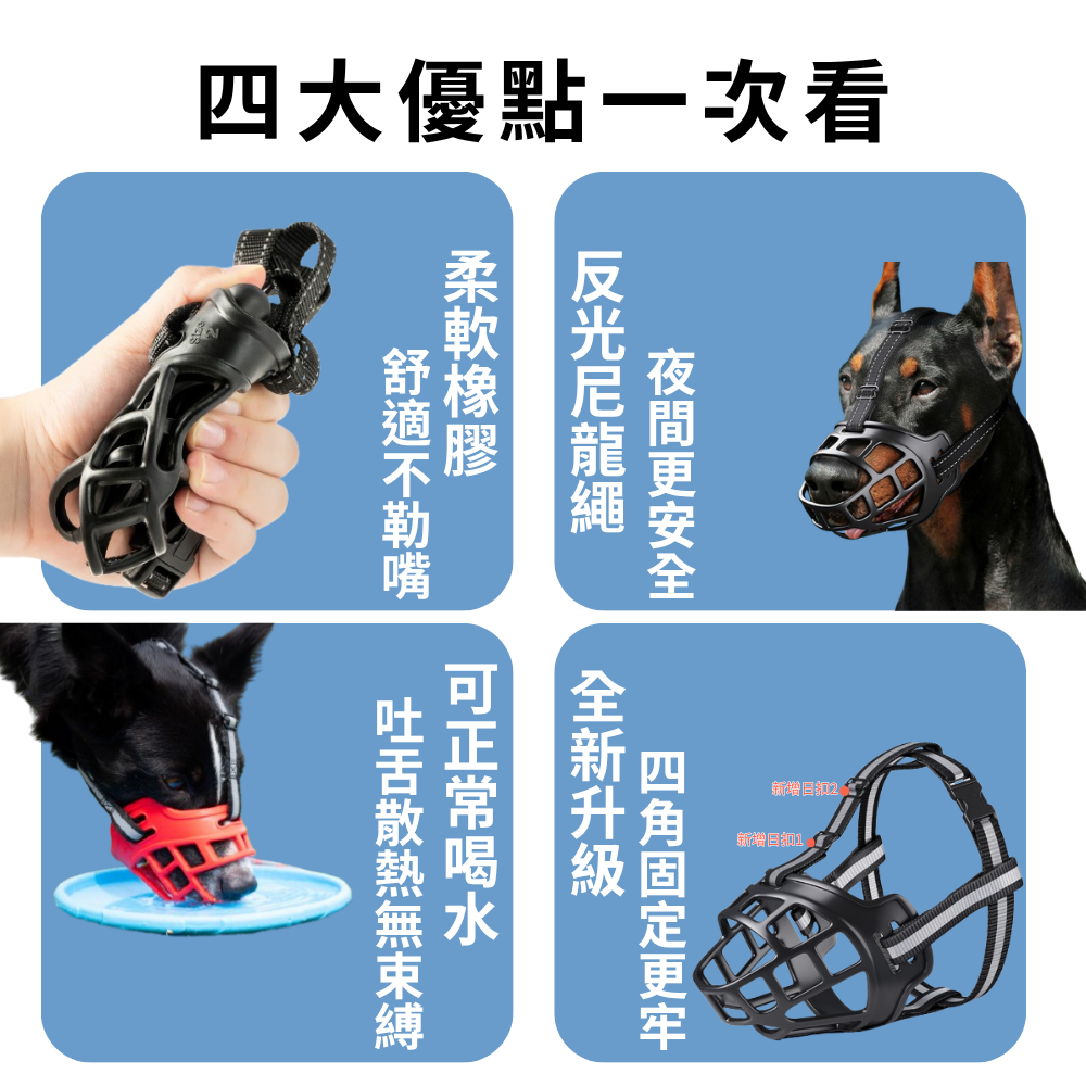 【威哥寵物】反光狗嘴套 中大型犬網狀嘴套 寵物口罩 狗嘴套 狗狗嘴罩 防咬防亂吃 中大型 網狀嘴套 網狀口罩-細節圖2