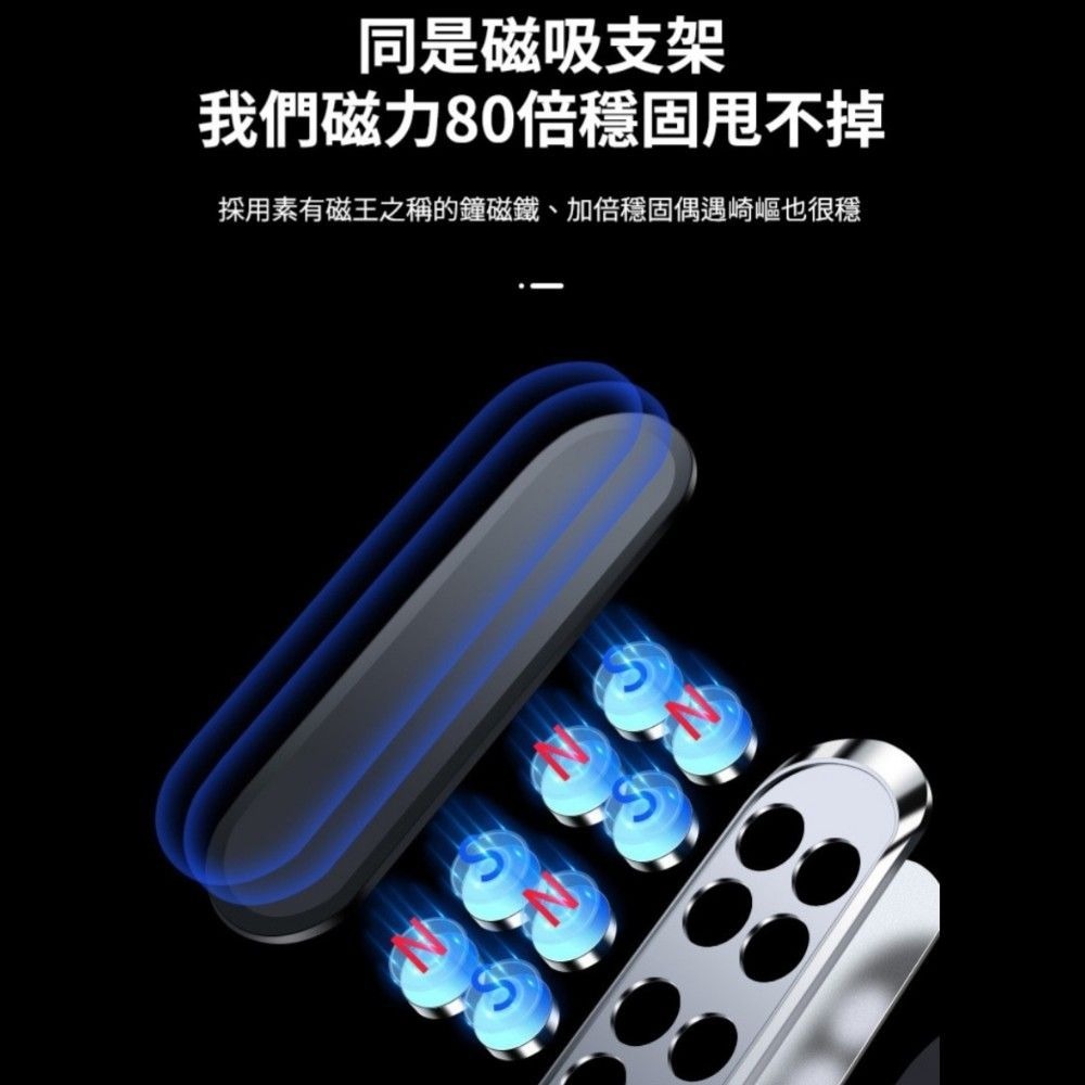 【強磁款】車用航空合金磁吸手機支架 80倍穩固磁吸8顆強力磁鐵-細節圖5
