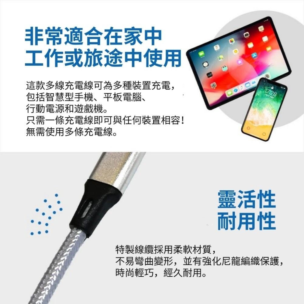 【極快感知】尼龍編織三合一充電線 提速30% 柔韌編織 抗拉不斷-細節圖7
