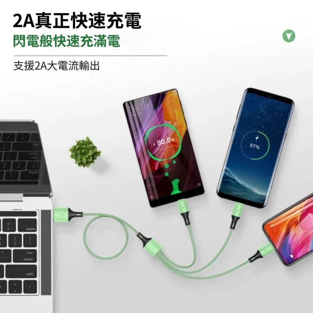 【快感知】單色液態矽膠三合一充電線 提速99% 線頭加固 快充不燙-細節圖2