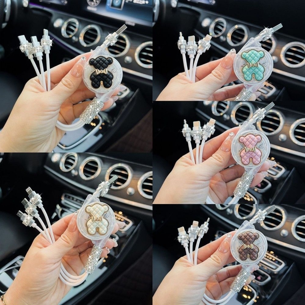 【鑽閃熊】三合一伸縮充電線 五種閃亮金邊配色-細節圖6