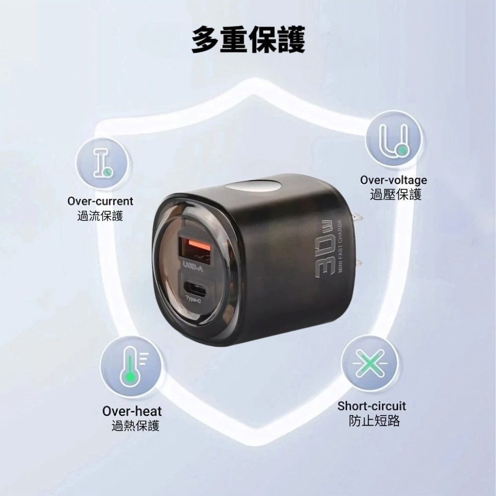 【傳電師】30W雙孔快充頭 USB+PD快充支援-細節圖3