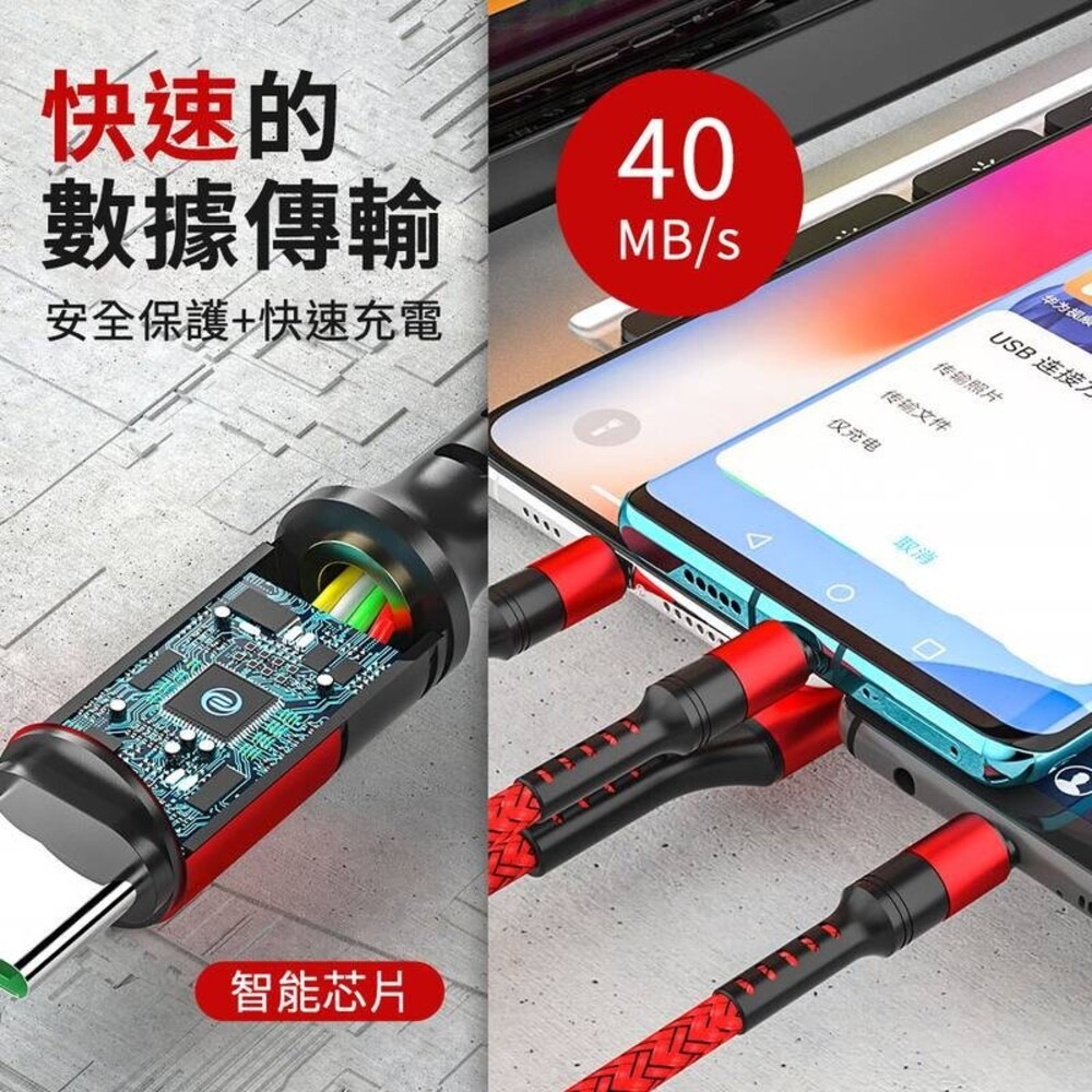 提速99% 三合一耐折編織線 一次充3台的美好你該體驗-細節圖5