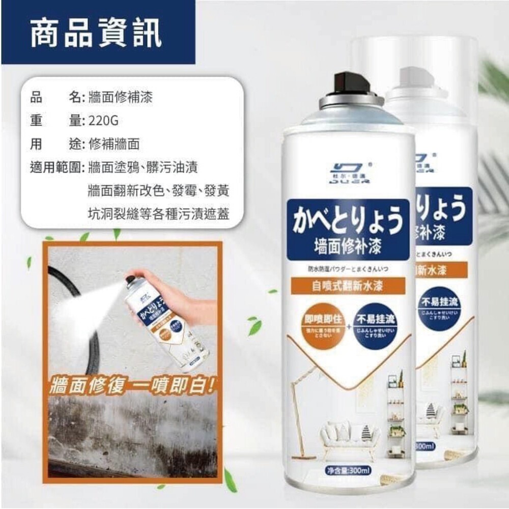 一噴即白牆面修補漆 解決牆面發霉 塗鴉 髒汙 小廣告 吸附力強 牆面修補-細節圖7