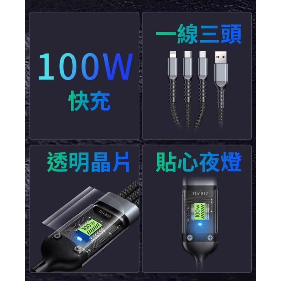 【飆速快充】三合一透明液晶編織線 充電線 三合一 快充線-細節圖3