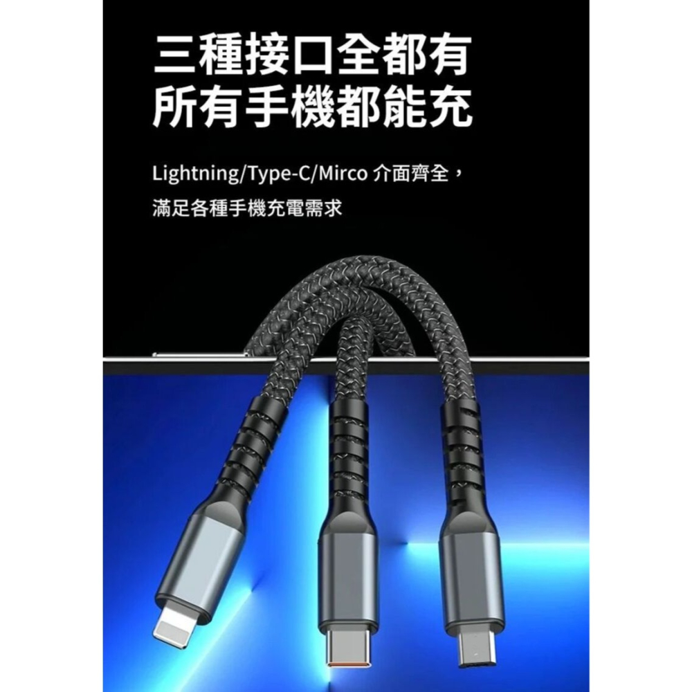 【飆速快充】三合一透明液晶編織線 充電線 三合一 快充線-細節圖6