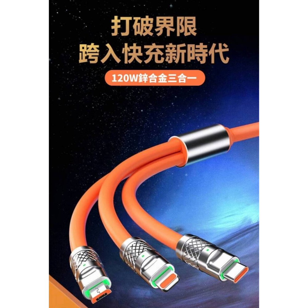 純銅芯超快充三合一充電線-細節圖2