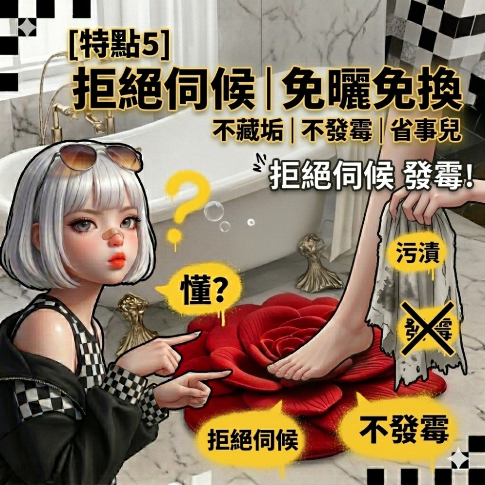 Zora傲嬌除濕系列 | 踏平水氣富貴牡丹浮雕秒乾硅藻泥吸水地墊-細節圖7