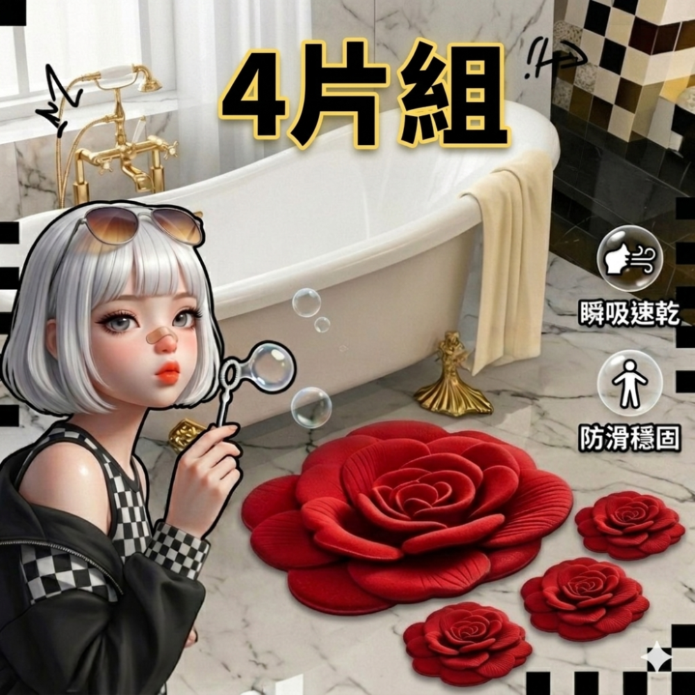Zora傲嬌除濕系列 | 踏平水氣富貴牡丹浮雕秒乾硅藻泥吸水地墊-規格圖10