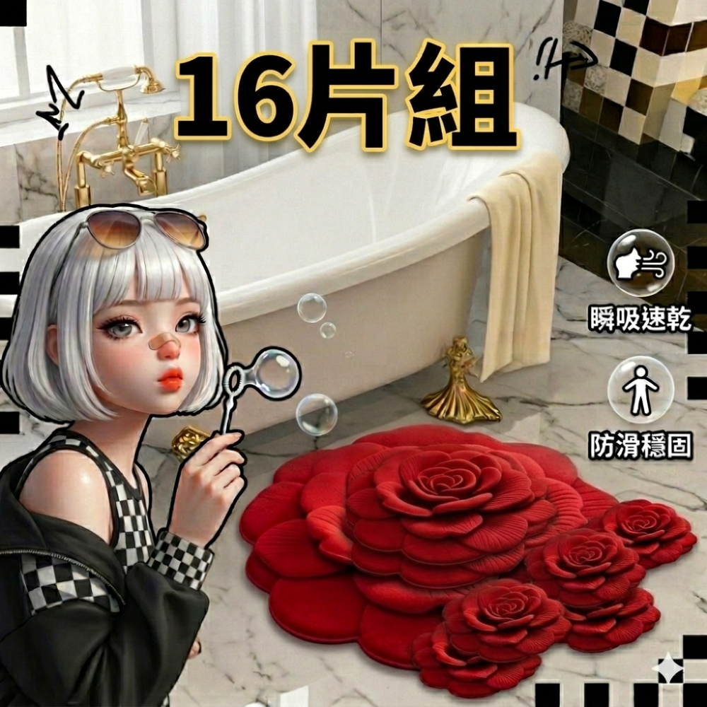 Zora傲嬌除濕系列 | 踏平水氣富貴牡丹浮雕秒乾硅藻泥吸水地墊-規格圖10