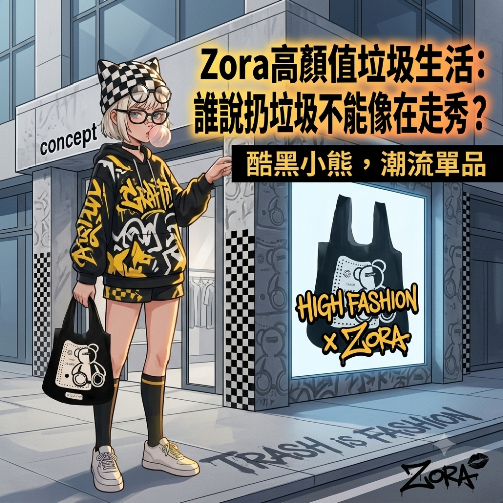 Zora 厭世美學系列 | 酷黑小熊防漏背心袋 加厚懸掛式手提垃圾袋 PE雙層3.2絲抗撕破-細節圖3