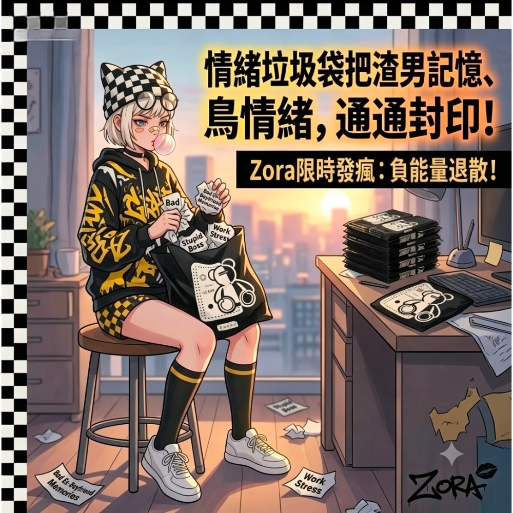 Zora 厭世美學系列 | 酷黑小熊防漏背心袋 加厚懸掛式手提垃圾袋 PE雙層3.2絲抗撕破-細節圖4