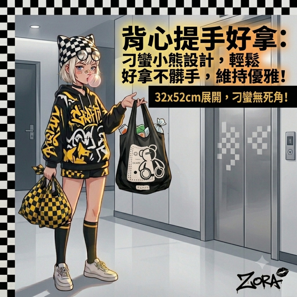 Zora 厭世美學系列 | 酷黑小熊防漏背心袋 加厚懸掛式手提垃圾袋 PE雙層3.2絲抗撕破-細節圖8
