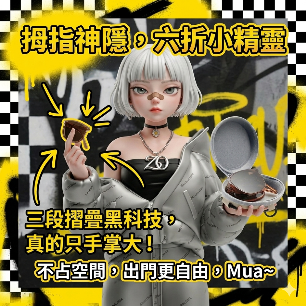 Zora 刁蠻時尚特務系列 | 拇指神隱六折防曬太陽鏡附氣墊包-細節圖2