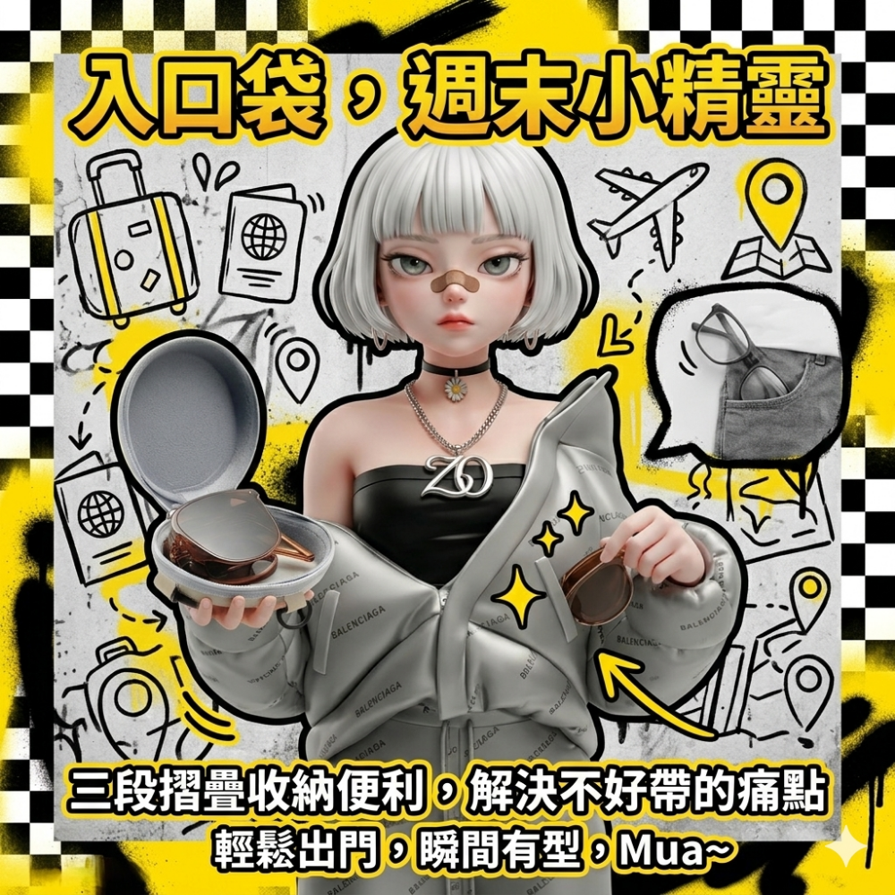 Zora 刁蠻時尚特務系列 | 拇指神隱六折防曬太陽鏡附氣墊包-細節圖9