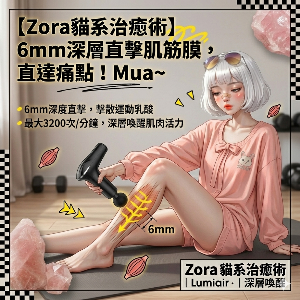 Zora 貓系治癒術系列 | 3200次傲嬌深層擊痠靜音輕量筋膜槍 雙頭款-細節圖3