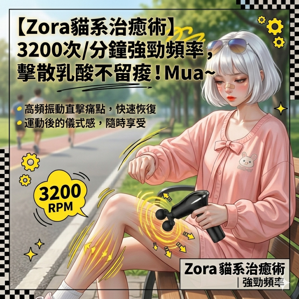 Zora 貓系治癒術系列 | 3200次傲嬌深層擊痠靜音輕量筋膜槍 雙頭款-細節圖5