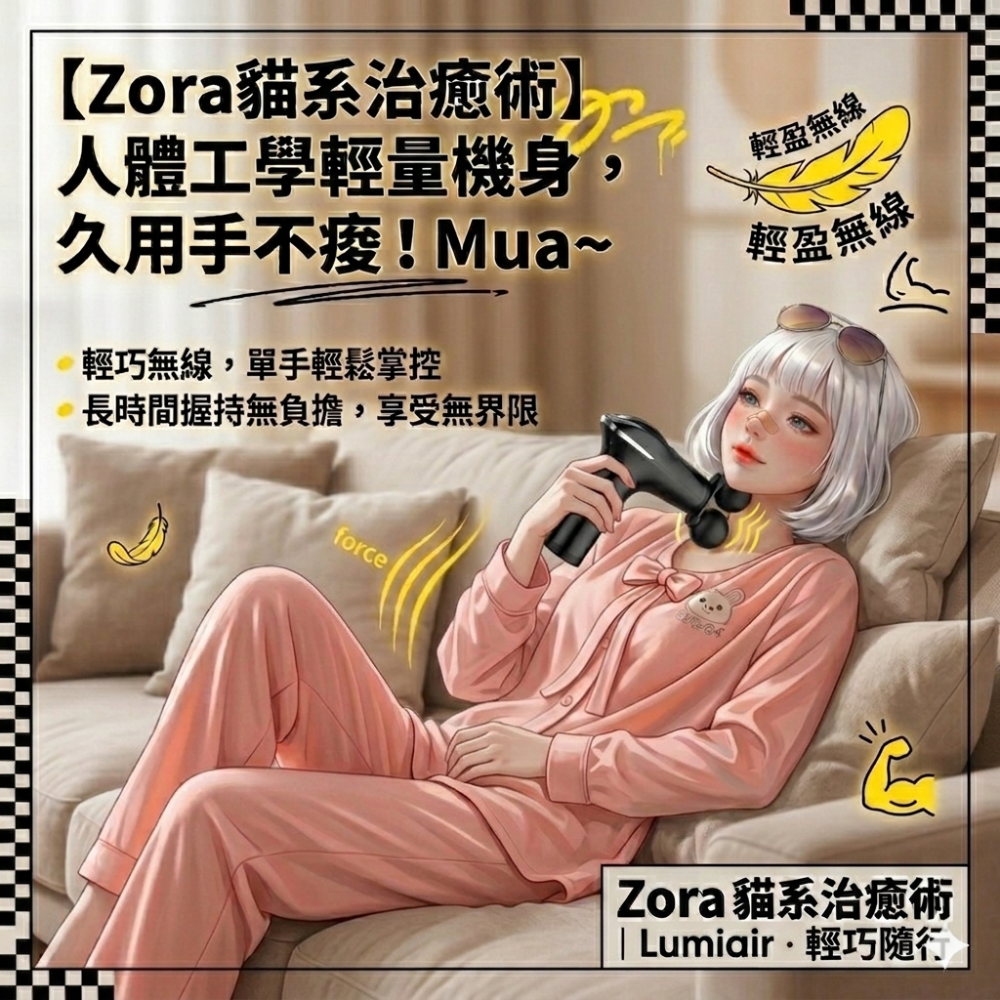 Zora 貓系治癒術系列 | 3200次傲嬌深層擊痠靜音輕量筋膜槍 雙頭款-細節圖7