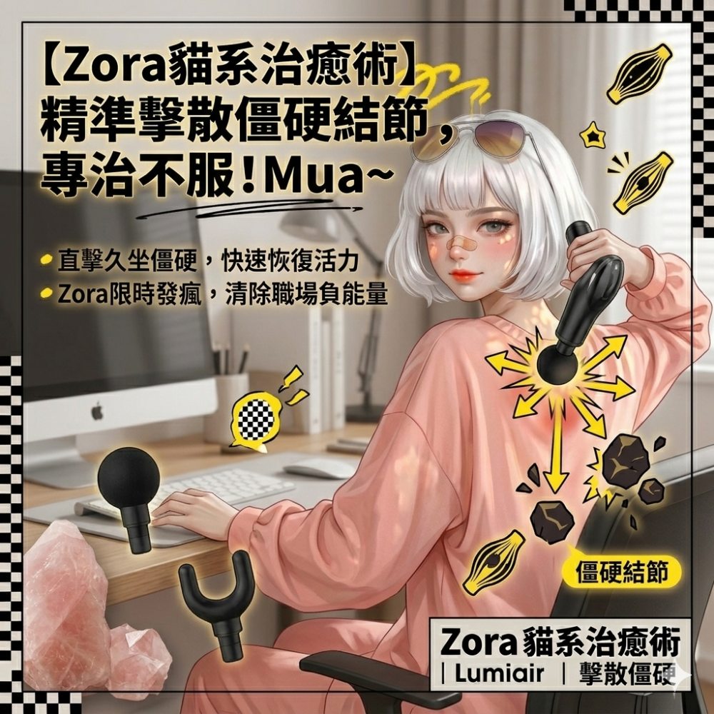 Zora 貓系治癒術系列 | 3200次傲嬌深層擊痠靜音輕量筋膜槍 雙頭款-細節圖8