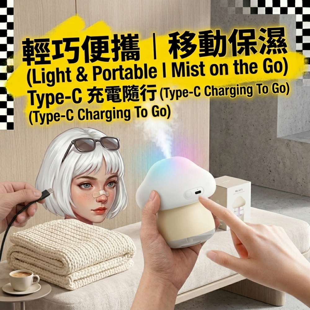 Zora 傲嬌睡眠儀式系列 | 拍拍感應七彩氛圍微霧蘑菇加濕器-細節圖10