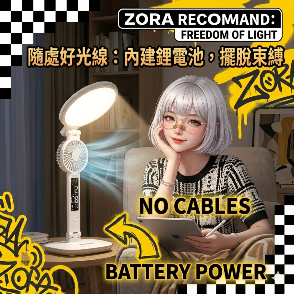 Zora 不斷線發光系列 | 熬夜發瘋拒絕乾澀的降溫護眼檯燈-細節圖4