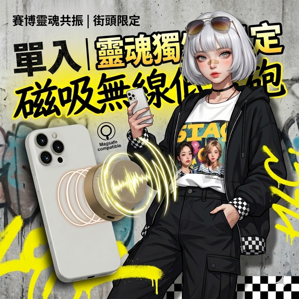 Zora 賽博靈魂共振系列 | 傲嬌金限定磁吸無線低音砲音響-規格圖10