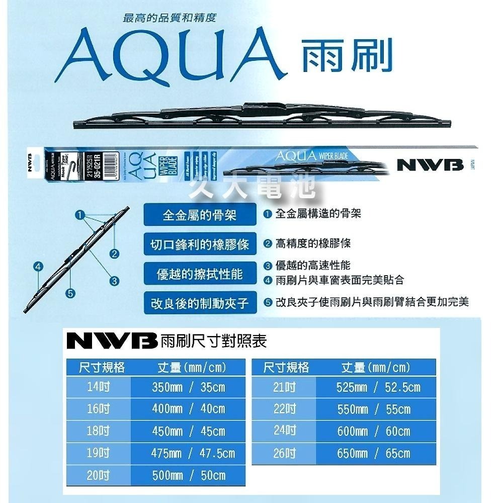 【可超取】 日本 NWB AQUA 12吋～26吋 原廠雨刷 豐田 本田 三菱 日產 馬自達 鈴木 硬骨雨刷 鐵骨雨刷-細節圖2