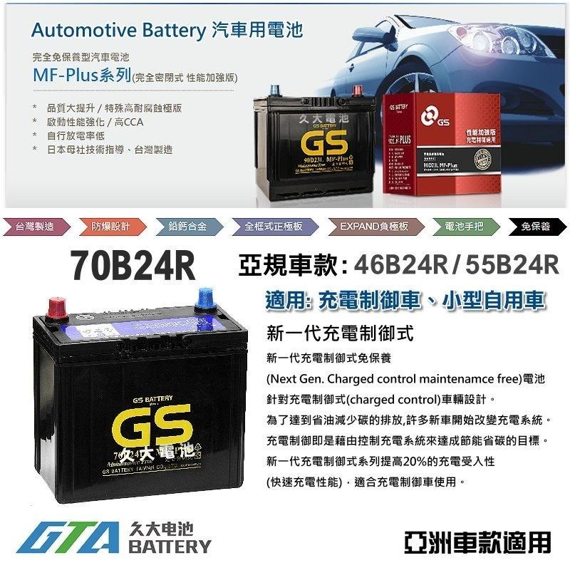 ✚久大電池❚ GS 杰士 統力電池 70B24R 免保養 汽車電瓶 汽車電池 46B24R 55B24R 新規格-細節圖2