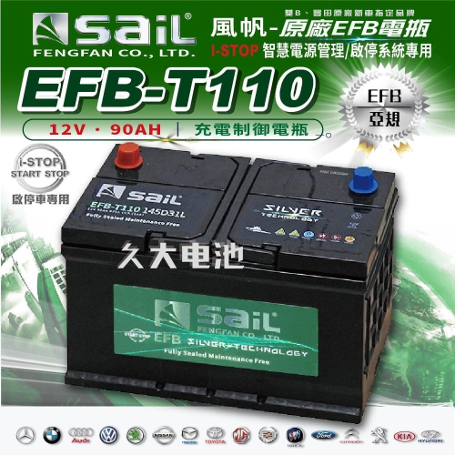 ✚久大電池❚ 風帆 SAIL 原廠汽車電瓶 EFB T110 145D31L 啟停車 電池 適用於 T105 T110