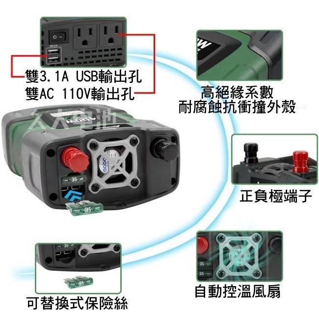 【Battery Tender】 400W 車用 DC-400W電源轉換器 DC12V轉AC110V  車上使用110V-細節圖5