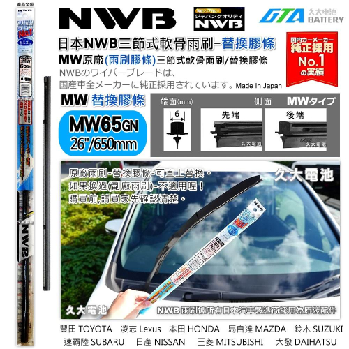 【可超取】日本 NWB MW系列 MW65 (6mm) 雨刷膠條 軟骨雨刷皮 本田 CIVIC8代 CIVIC八代 日產