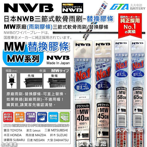 【可超取】日本 NWB MW系列 (6mm) 雨刷膠條 石墨覆膜 軟骨雨刷皮 本田 CIVIC8代 CIVIC八代 日產