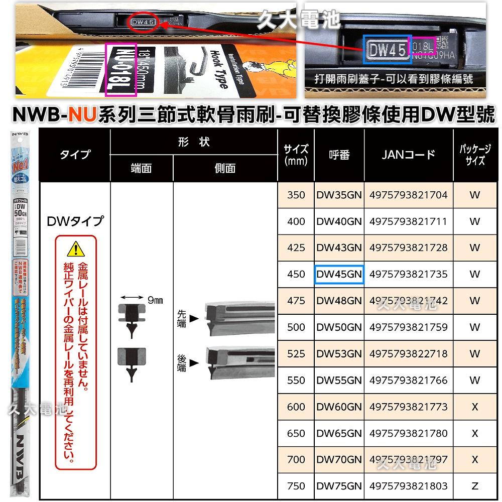 日本 NWB NU 三節式軟骨雨刷 可超取 原廠日系車通用型雨刷 石墨覆膜雨刷 完美貼合玻璃 可替換DW系列膠條 日本製-細節圖6