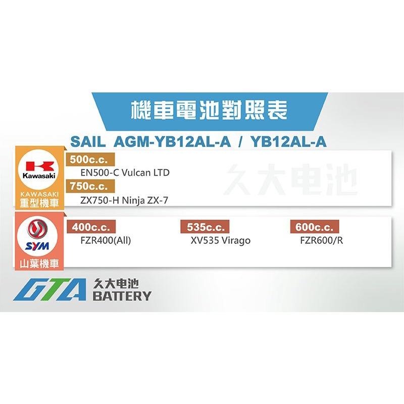 ✚久大電池❚ 風帆SAIL AGM-YB12AL-A 機車電池 AGM-GEL 適用 YB12AL-A 機車電瓶-細節圖3