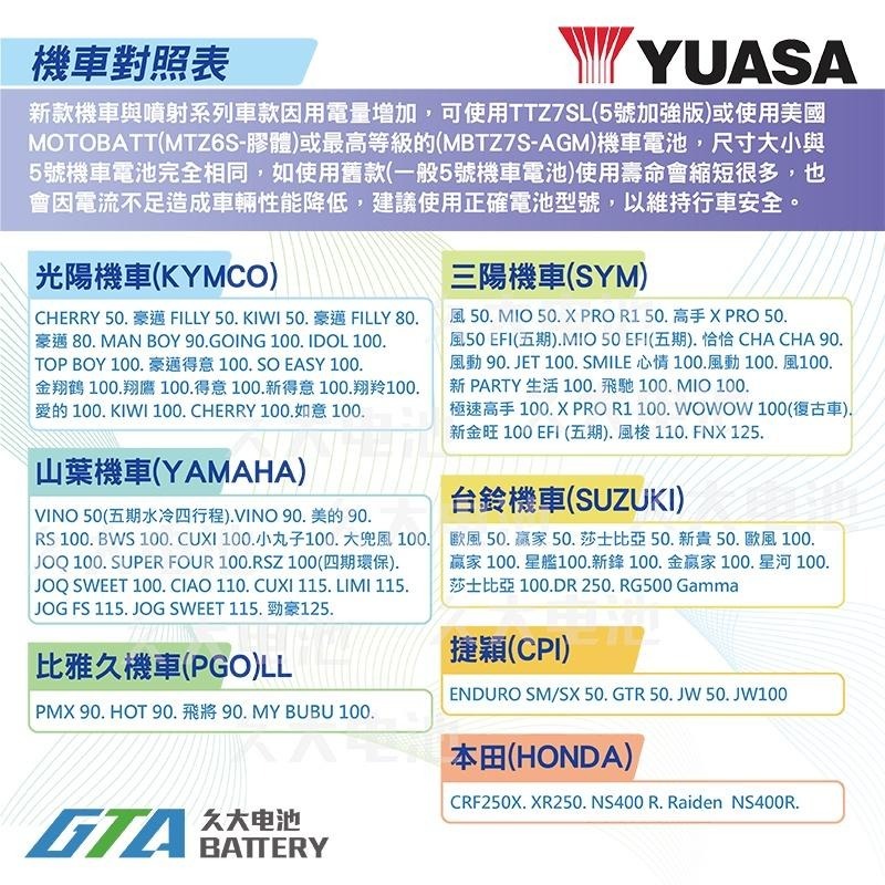 ✚久大電池❚ YUASA 機車電池 機車電瓶 TTZ7SL 適用 YTZ7S GTZ7S FTZ7S 重型機車電池-細節圖3