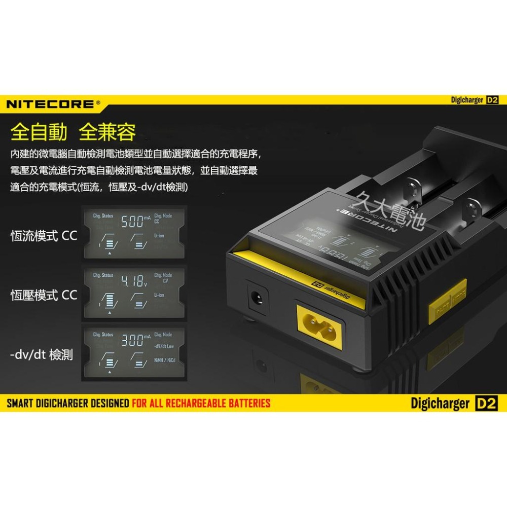 ✚久大電池❚ 奈特科爾NITECORE D2充電器 兼容IMR/LI-ION/LIFEPO4、NI-MH/NI-CD電池-細節圖3