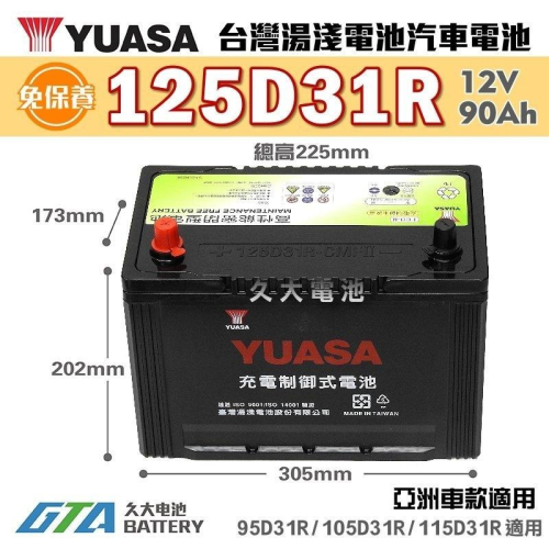 ✚久大電池❚ YUASA 湯淺 125D31R 免保養 汽車電瓶 GRAND STAREX 2.5(柴油)