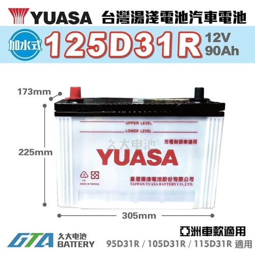 ✚久大電池❚ YUASA 湯淺 125D31R 加水 汽車電瓶 05前PAJERO 3.5(美規) CHALLENGER