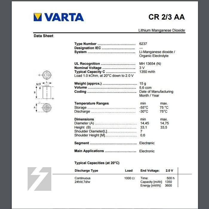 ✚久大電池❚ VARTA CR2/3AA 3V Varta 6237 6237101301 PLC工控電池 VA7-細節圖2