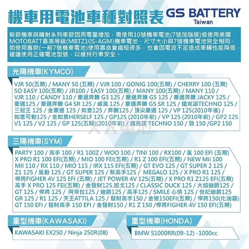 ✚久大電池❚ GS 機車電池 機車電瓶 GTZ10S-BS TIGRA 彪虎150ABS 山葉SV MAX125-細節圖3