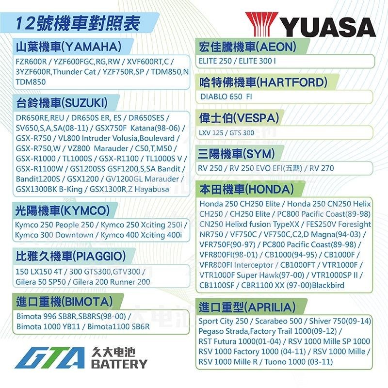 ✚久大電池❚ YUASA 機車電池 機車電瓶 YTX12-BS 適用 GTX12-BS FTX12-BS 重型機車電池-細節圖3