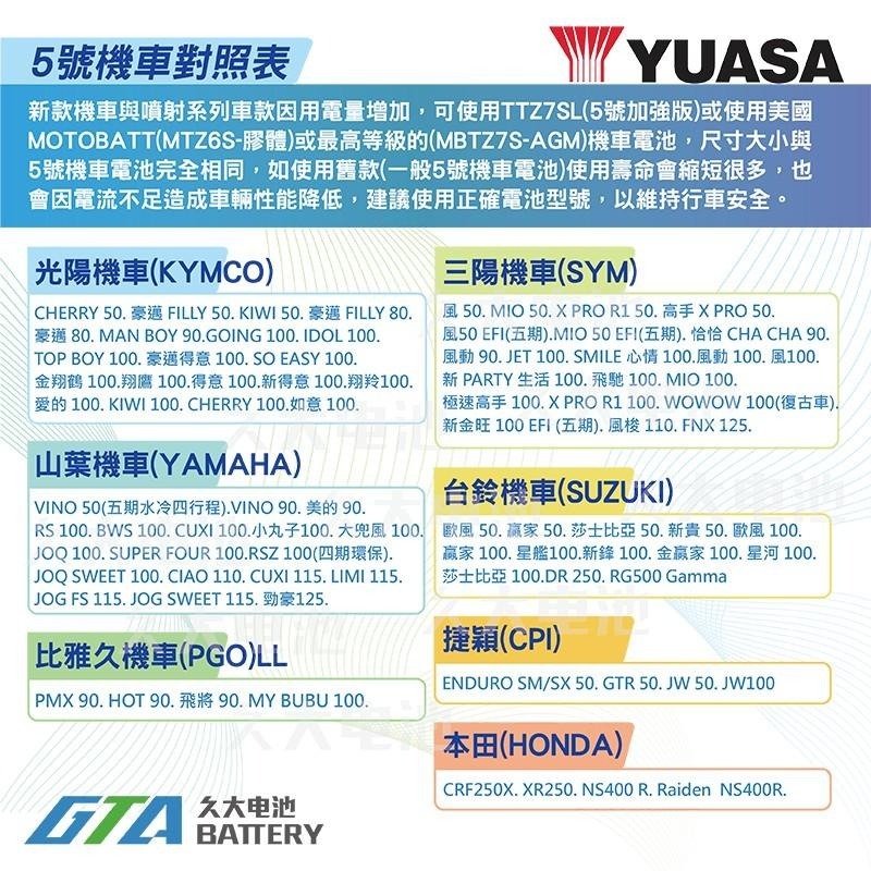 ✚久大電池❚ YUASA 湯淺 機車電瓶 5號 機車電池 YTX5L YTX5L-BS = GTX5L-BS GS 統力-細節圖3