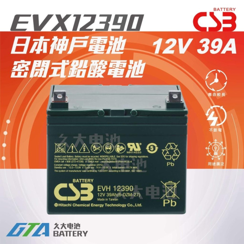 ✚久大電池❚ 神戶電池 CSB EVH12390 12V39AH 風力發電電池 太陽能發電電池 儲電系統 UPS 電池