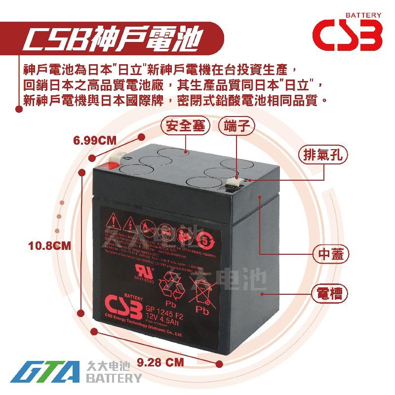 ✚久大電池❚ 神戶電池 CSB GP1245 壽命超越 NPH5-12 PE12V4.5 WP4.5-12 WP5-12-細節圖2